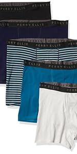 Perry Ellis Men''s Cotton Stretch Boxer Briefs, Tagless, No Roll Waistband, 5 Pack