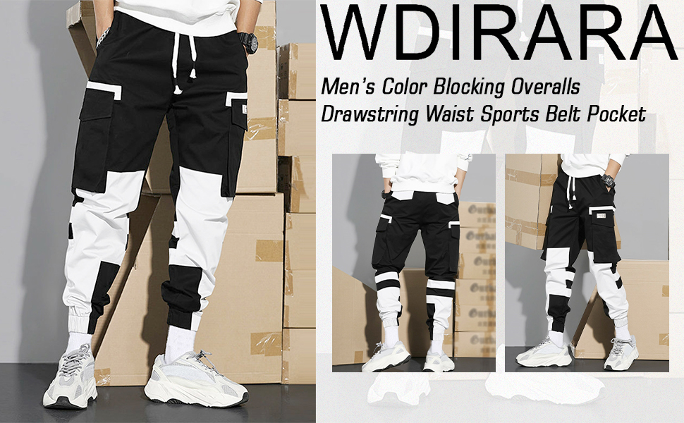 WDIRARA Men''s Colorblock Drawstring Waist Cargo Pants Active Pants with Pockets