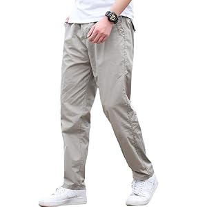 Mens Lightweight Full Elastic Waist Twill Drawstring Casual Pants