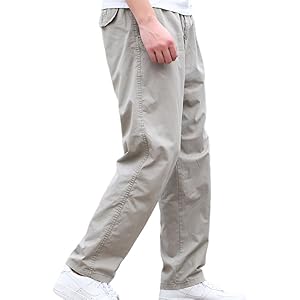 Mens Lightweight Full Elastic Waist Twill Drawstring Casual Pants