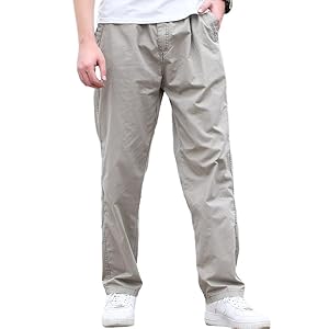 Mens Lightweight Full Elastic Waist Twill Drawstring Casual Pants