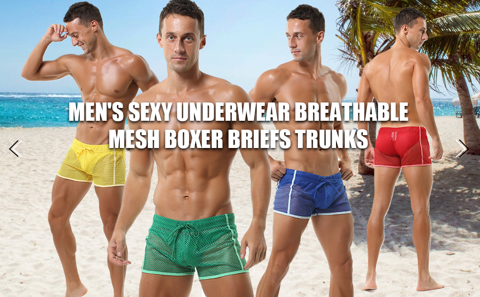 Men''s Sexy Underwear Breathable Mesh Boxer Briefs Trunks