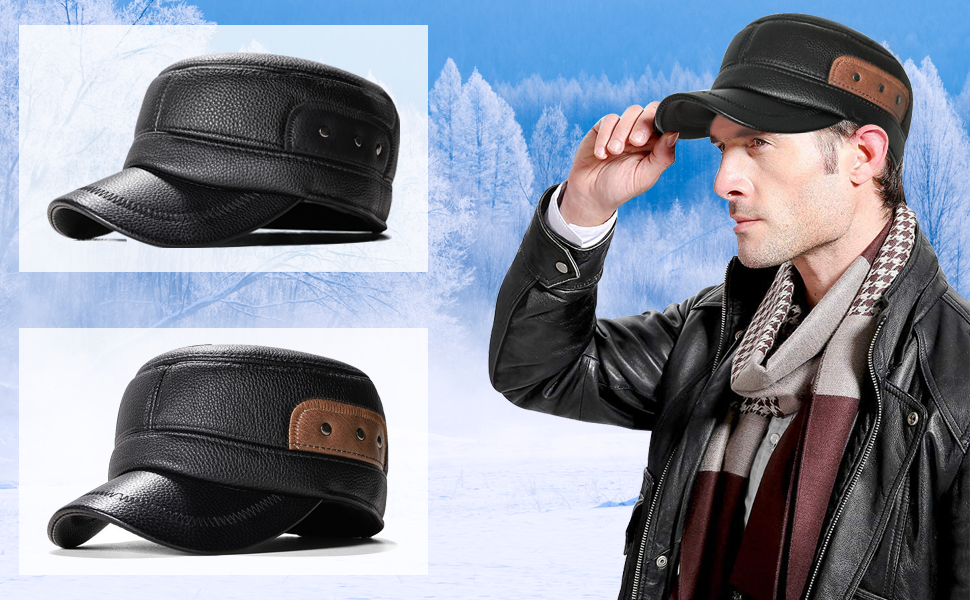 Winter Leather Flat Hat 