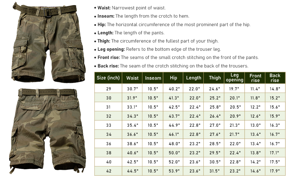 Size chart, all inseam are 10.5 inches