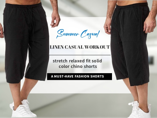 mens linen capri shorts