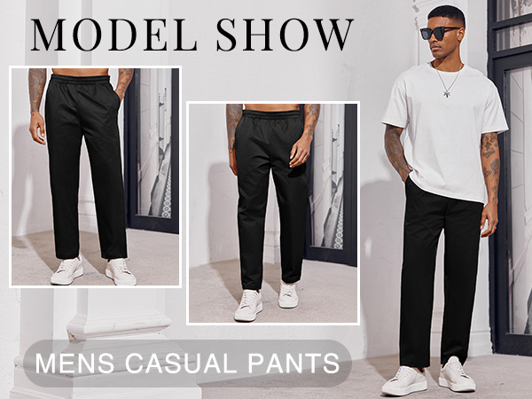 PASLTER Mens Casual Pants Elastic Waist Drawstring Loose Fit Cropped Pants with Pockets