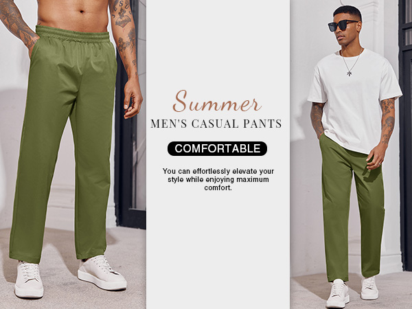 PASLTER Mens Casual Pants Elastic Waist Drawstring Loose Fit Cropped Pants with Pockets