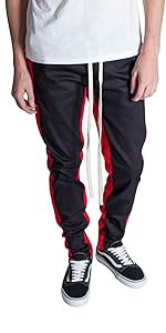 KDNK Men''s Tapered Skinny Fit Stretch Drawstring Ankle Zip Striped Track Pants