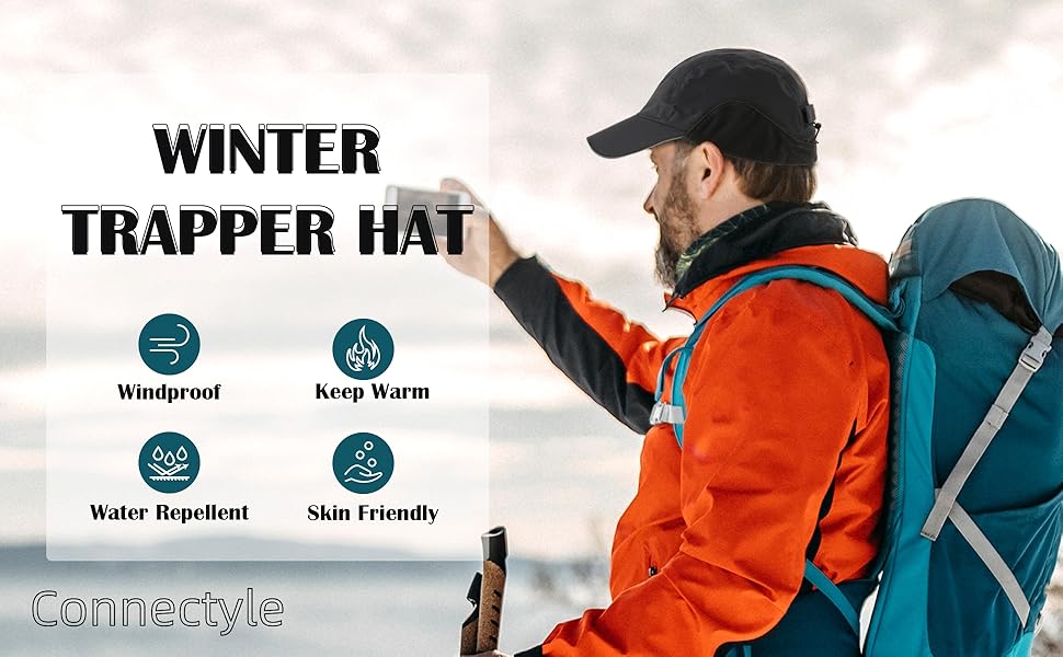 Connectyle mens earflap baseball cap waterproof warm winter hat with brim