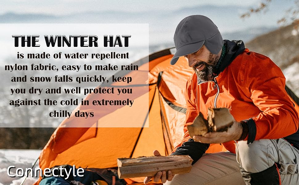 Connectyle mens earflap baseball cap waterproof warm winter hat with brim