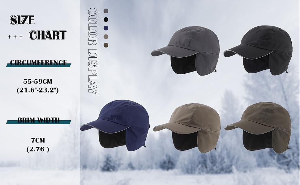 Connectyle mens earflap baseball cap waterproof warm winter hat with brim