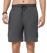 Mens Cargo Shorts Casual Elastic Waist Drawstring Lightweight Cotton Shorts