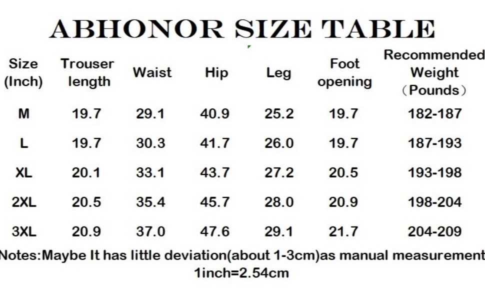 SIZE TABLE