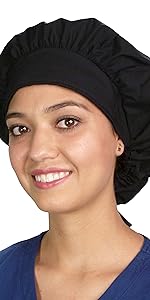 Black Banded Bouffant Style Scrub Cap