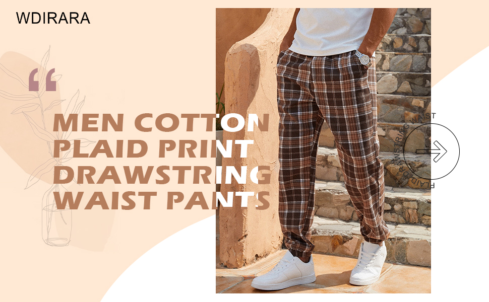 mens drawstring pant mens plaid pants mens jogger pant