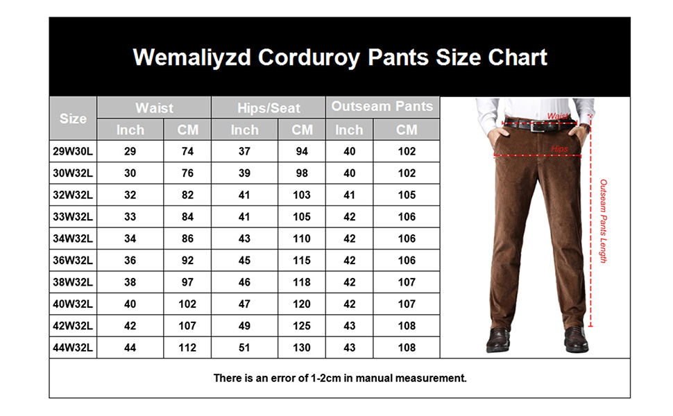 Dress Pants Size Chart