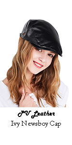 Plain Leather Newsboy Ivy CAP fOR Women Black