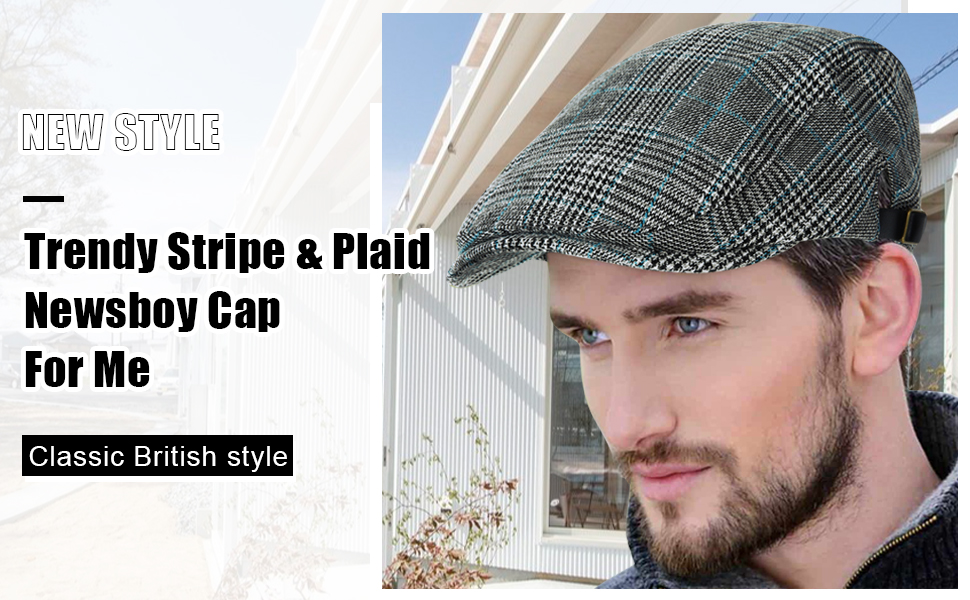 striped cotton newsboy ivy cap for men black 