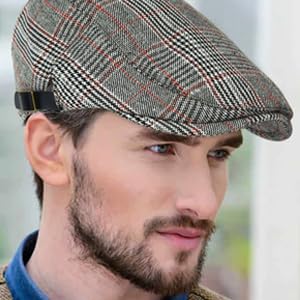 stripe & Plaid Flat Ivy Cap For Men Tan Grey