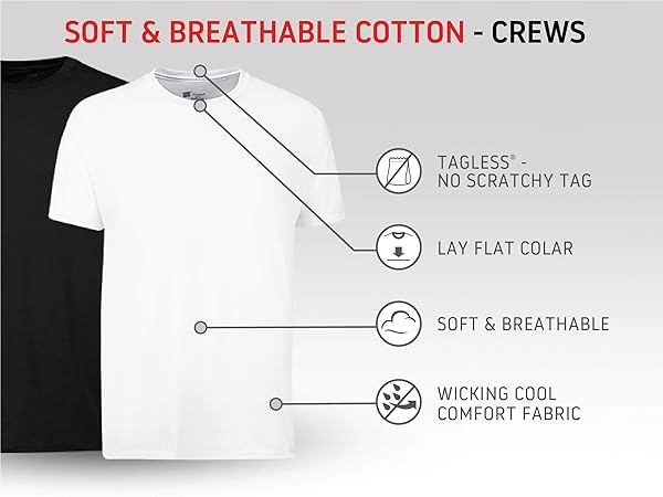 Hanes soft breathable lay flat collar tagless wicking cotton crew tees