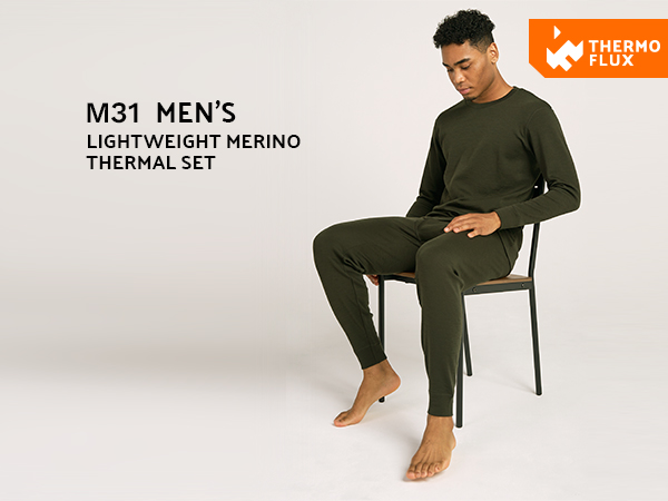 M31/M126 100% Merino Wool Base Layer Thermal Underwear Long John Set Lightweight Midweight termica