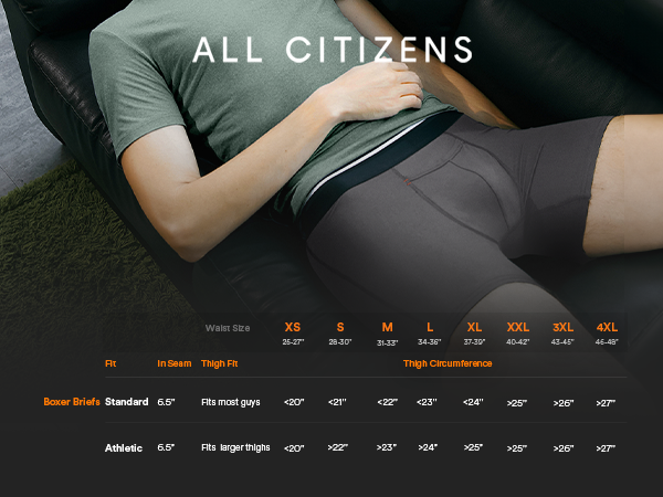 All Citizens Reluxe Size Chart