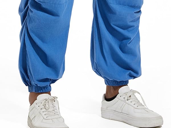 Mens Cotton Linen Drawstring Pants