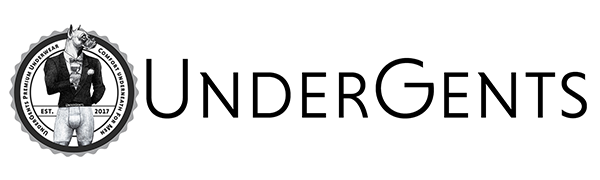 Undergents logo with boxer dog stamp in underwear