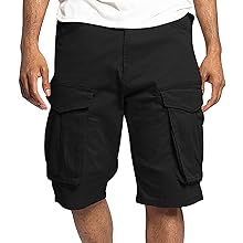 Cargo Shorts for Men Drawstring Waist Outdoor Work Pants Knee Length Hiking Shorts with Pockets