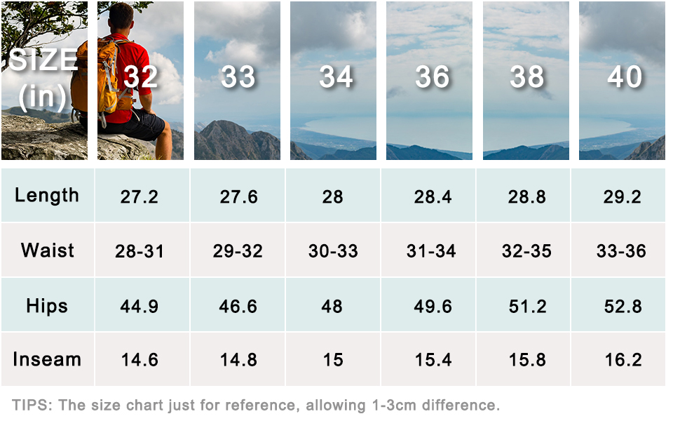 cargo shorts size chart