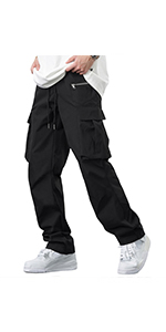 Drawstring Waist Straight Cargo Pants