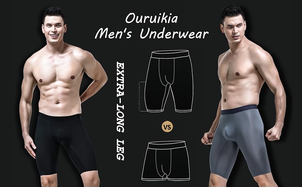 Ouruikia Men''s Underwear Silky Smooth Boxer Briefs Anti-Chafing Extra Long Boxer Briefs Underwear