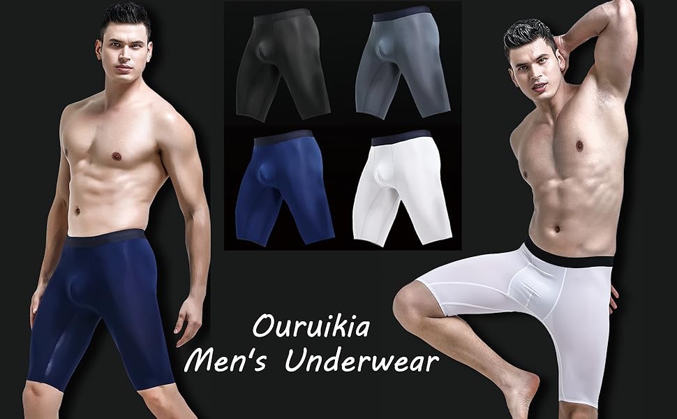 Ouruikia Men''s Underwear Silky Smooth Boxer Briefs Anti-Chafing Extra Long Boxer Briefs Underwear