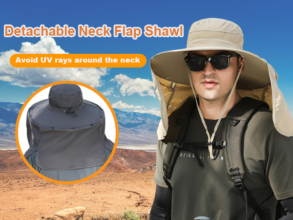 Men Women Large Brim Sun Hat detachable neck flap shawl sun protection fishing outdoor activities