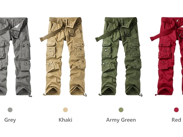 men&#39;s cargo pants white grey khaki army green red black