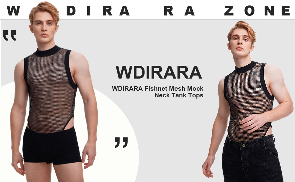 WDIRARA Fishnet Mesh Mock Neck Tank Tops Bodysuit Sexy See Through