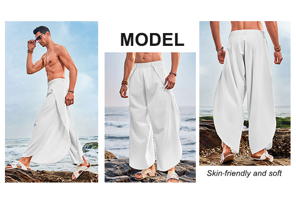 Mens Cotton Linen Pants Casual Elastic Waist Loose Fit Lightweight Summer Beach Yoga Pants