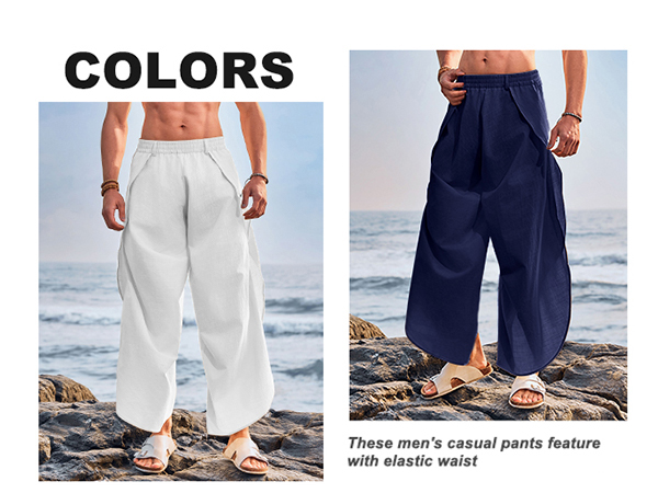 Mens Cotton Linen Pants Casual Elastic Waist Loose Fit Lightweight Summer Beach Yoga Pants