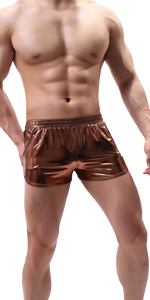 Men Metallic Faux Leather Shorts Boxers Pants