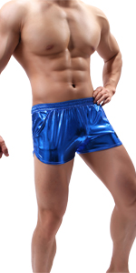 Men Metallic Faux Leather Shorts Boxers Pants