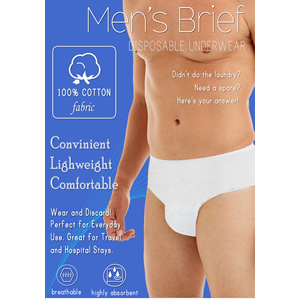 Underworks Mens Disposable 100% Cotton Underwear For Travel - Hospital Stays - Emergencies - 10pk