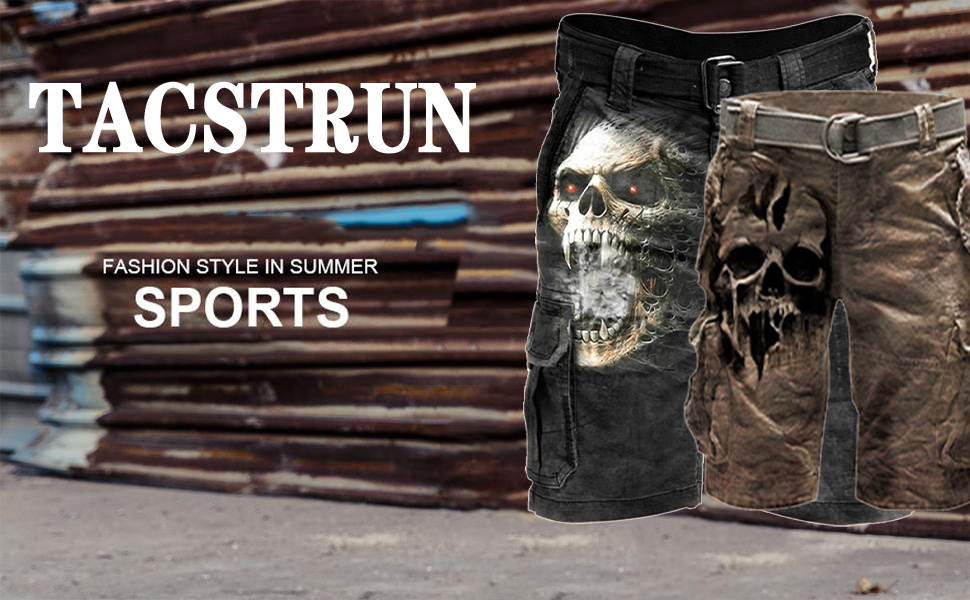 Cargo Shorts for Men Casual Outdoor Multi-Pocket Skull Print Shorts Lightweight Short Pants