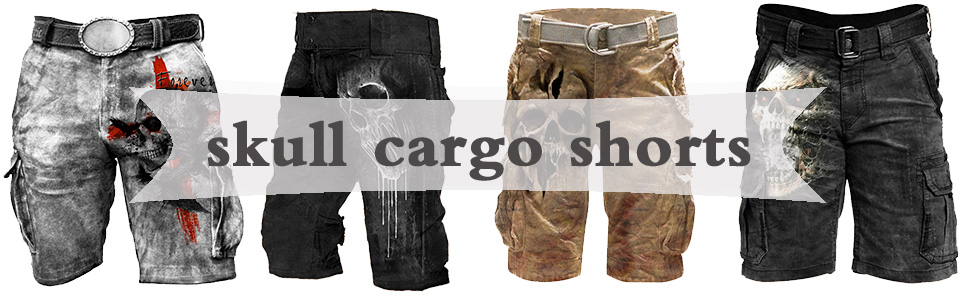 Cargo Shorts for Men Casual Outdoor Multi-Pocket Skull Print Shorts Lightweight Short Pants