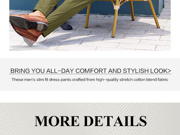 PASLTER Mens Chinos Pants Slim Fit Stretch Flat-Front Skinny Dress Suit Pants Cotton Slacks