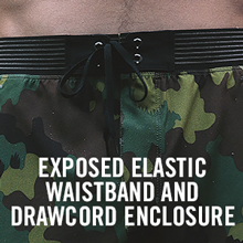 exposed elastic waistband and drawcord enclosure