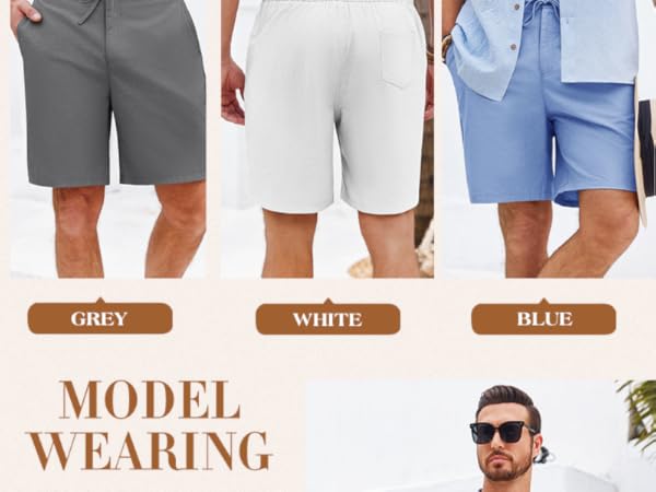 uncati Mens Casual Shorts Elastic Waist Drawstring Lightweight Cotton Summer Beach Shorts