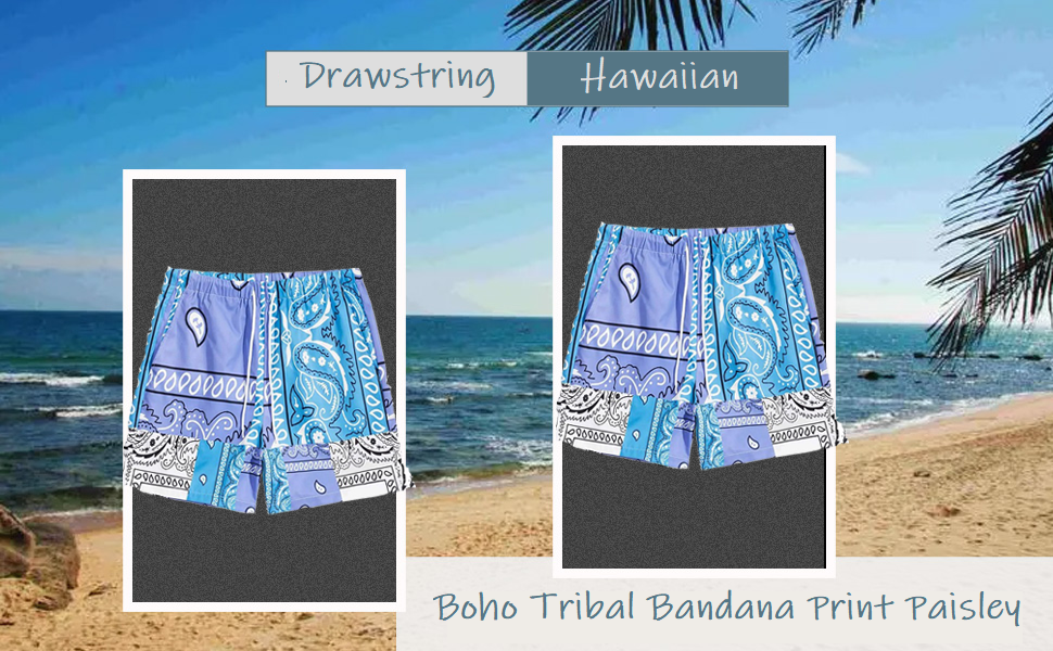 Vintage Casual Bandana Tribal Print Boho Summer Beach Lightweight Shorts