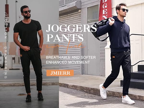 JMIERR Mens Casual Joggers Pants - Cotton Drawstring Chino Cargo Pants 