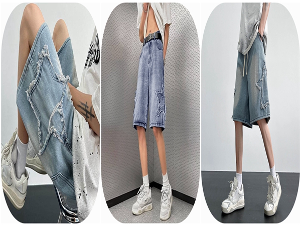 Loose Fit Patchwork Jeans Shorts Y2k Fashion Loose Streetwear