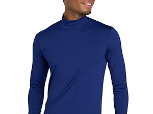 Camiseta cuello alto mock neck para hombre manga larga top thermal invierno calido color azul ligero